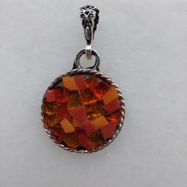 turuncu cam mozaik kolye