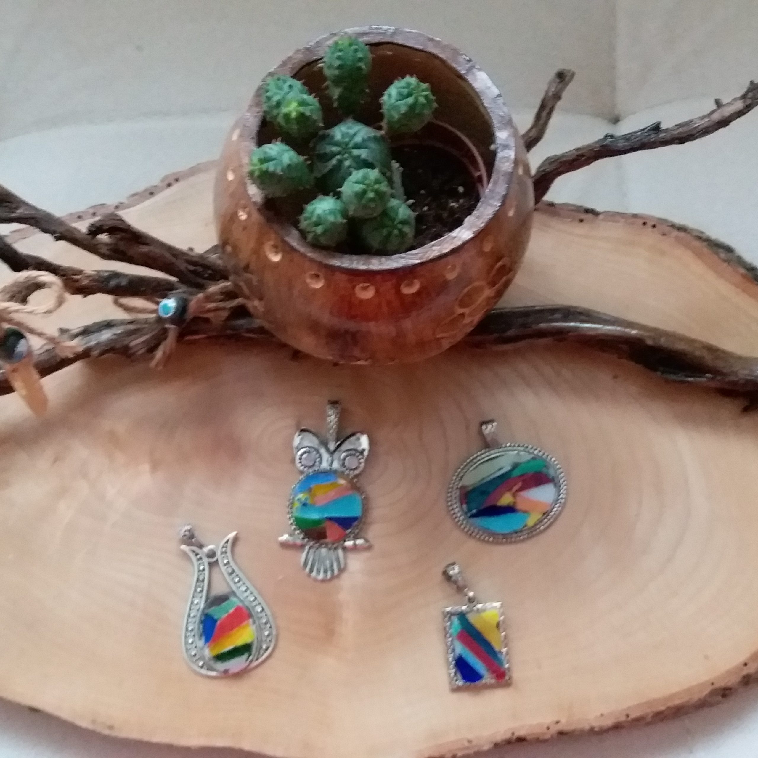 karışık renkli cam mozaik kolye