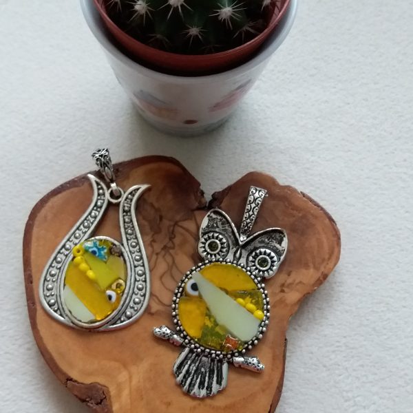 sarı renkli cam mozaik kolyeler