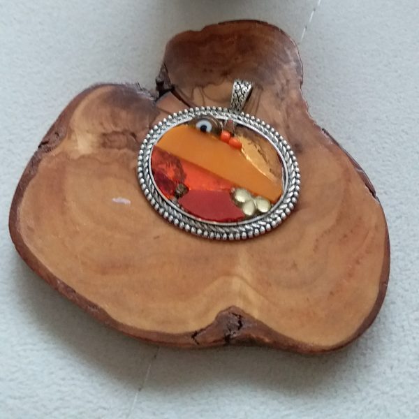 turuncu cam mozaik kolye